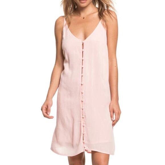 Roxy Pink Siren Treasure Button Front Lined Crinkle Mini Dress size S NEW Tags - Picture 2 of 11
